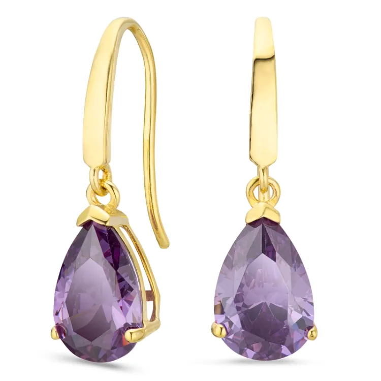tropfenförmiger Ohrringe in 14 Karat Gold mit synthetisch Amethyst und Zirkon - Gold Collection
