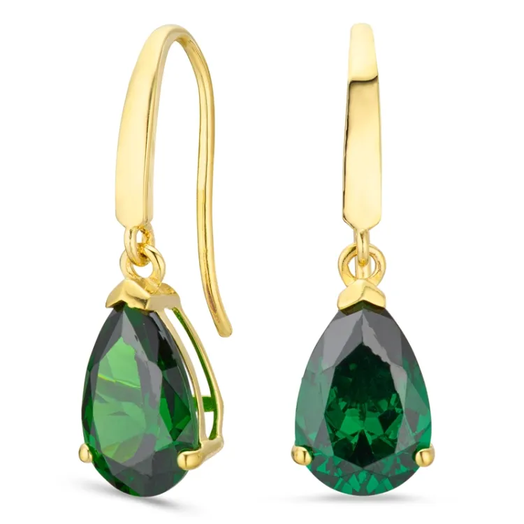 tropfenförmiger Ohrringe in 14 Karat Gold mit Synthetischer Smaragd und Zirkon - Gold Collection