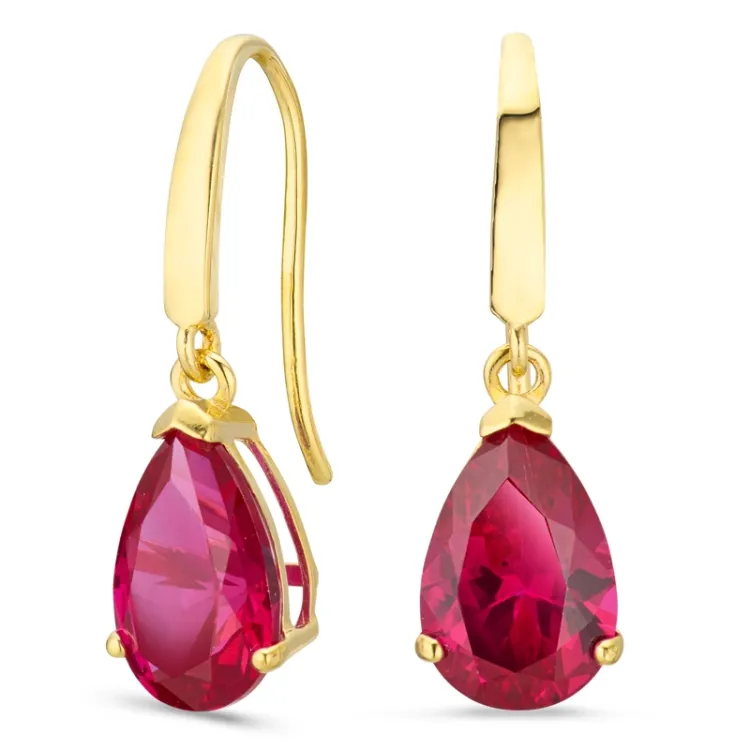 tropfenförmiger Ohrringe in 14 Karat Gold mit synthetische Rubin und Zirkon - Gold Collection