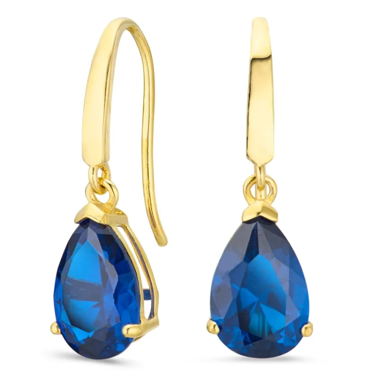 tropfenförmiger Ohrringe in 14 Karat Gold mit synthetische Saphir und Zirkon - Gold Collection