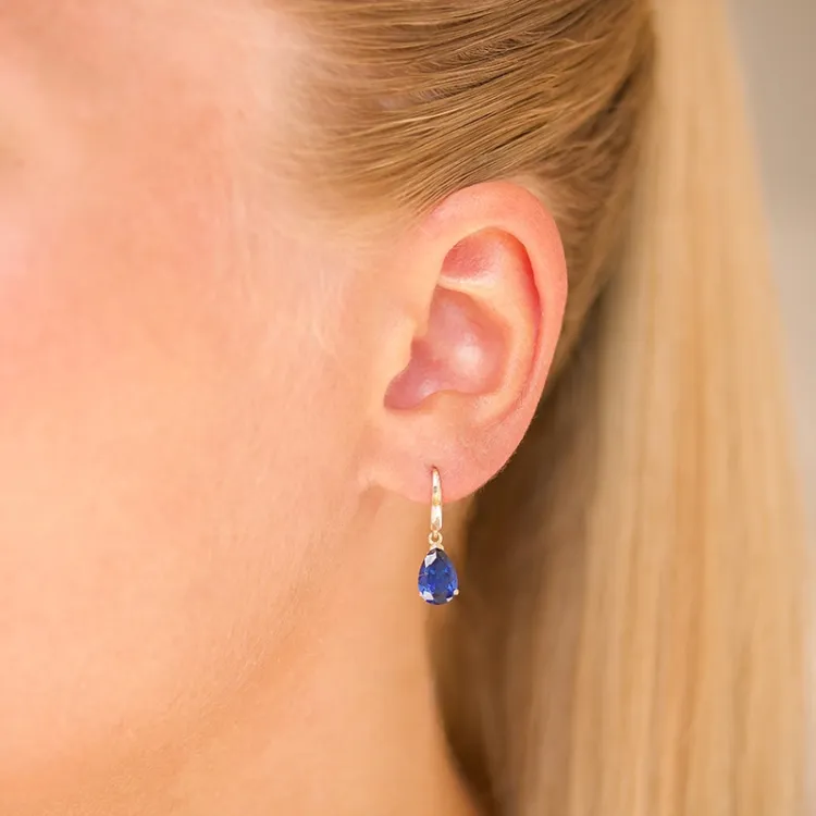 tropfenförmiger Ohrringe in 14 Karat Gold mit synthetische Saphir und Zirkon - Gold Collection