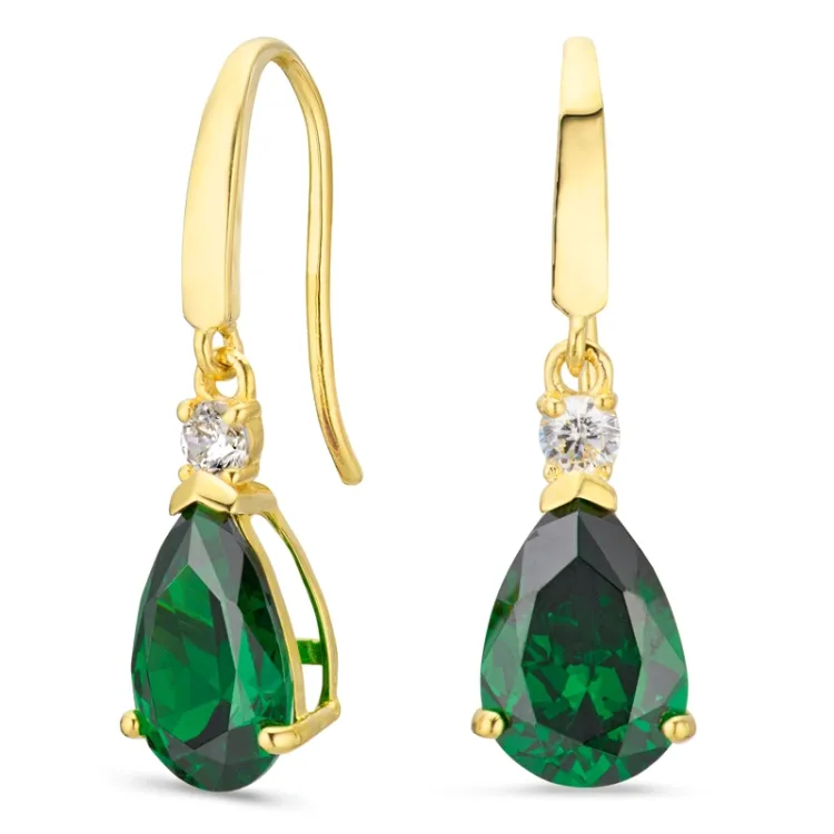 tropfenförmiger Ohrringe in 14 Karat Gold mit Synthetischer Smaragd und Zirkon - Gold Collection