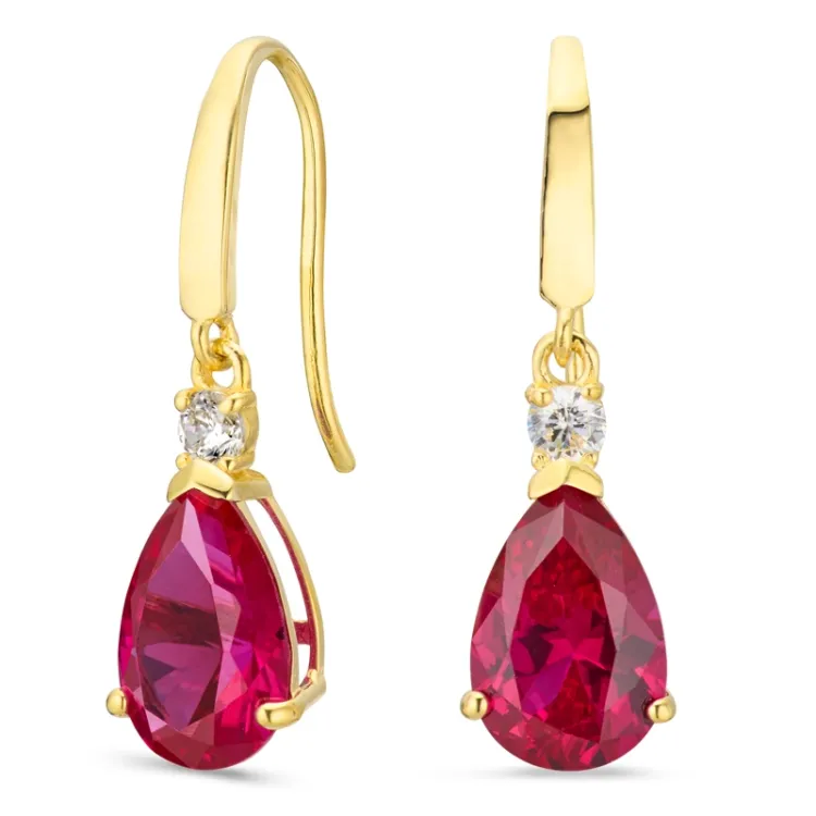 tropfenförmiger Ohrringe in 14 Karat Gold mit synthetische Rubin und Zirkon - Gold Collection