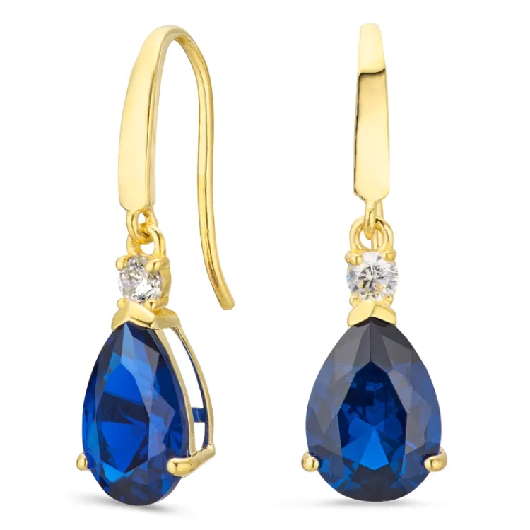 tropfenförmiger Ohrringe in 14 Karat Gold mit synthetische Saphir und Zirkon - Gold Collection