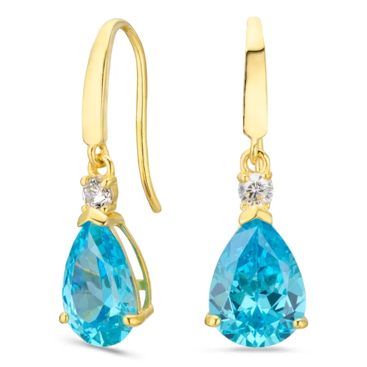 tropfenförmiger Ohrringe in 14 Karat Gold mit synthetische Topas und Zirkon - Gold Collection