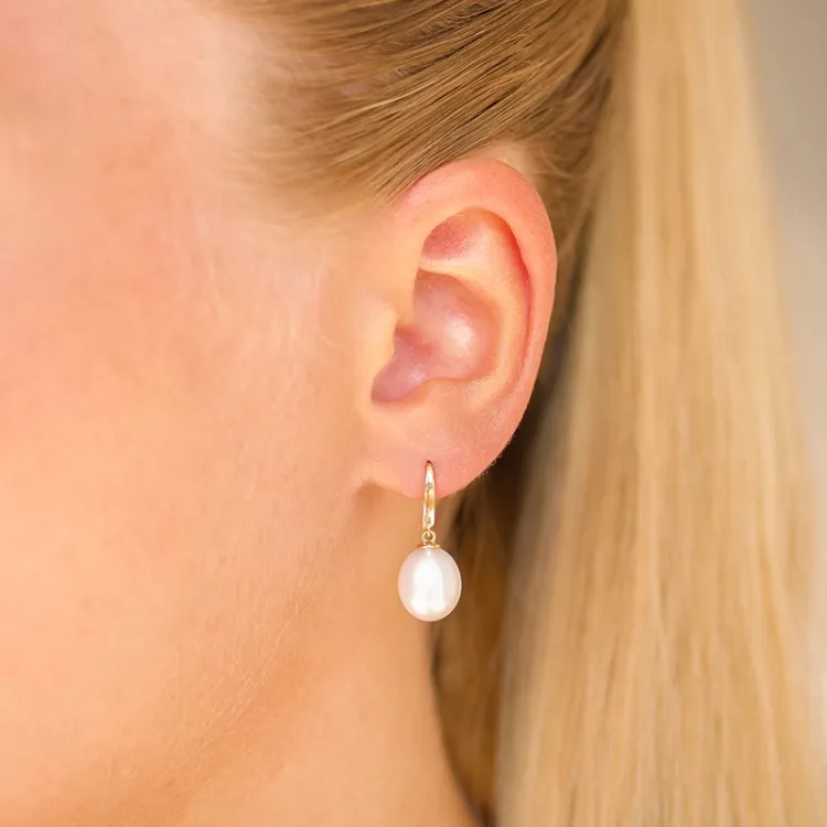 9-9,5 mm Perle Ohrringe in 14 Karat Gold - Gold Collection