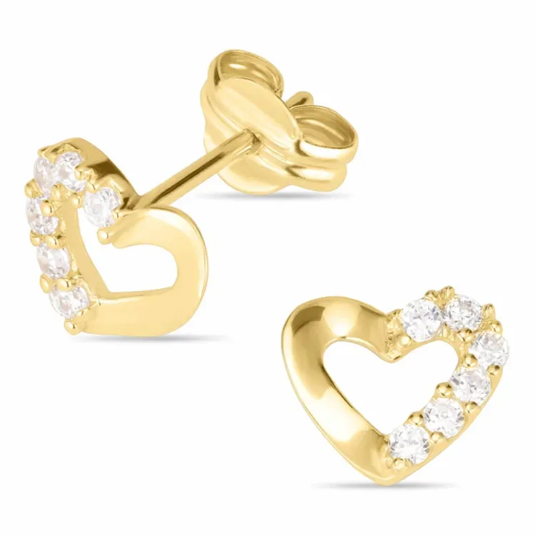 Herz Ohrringe in 14 Karat Gold mit Zirkon - Gold Collection