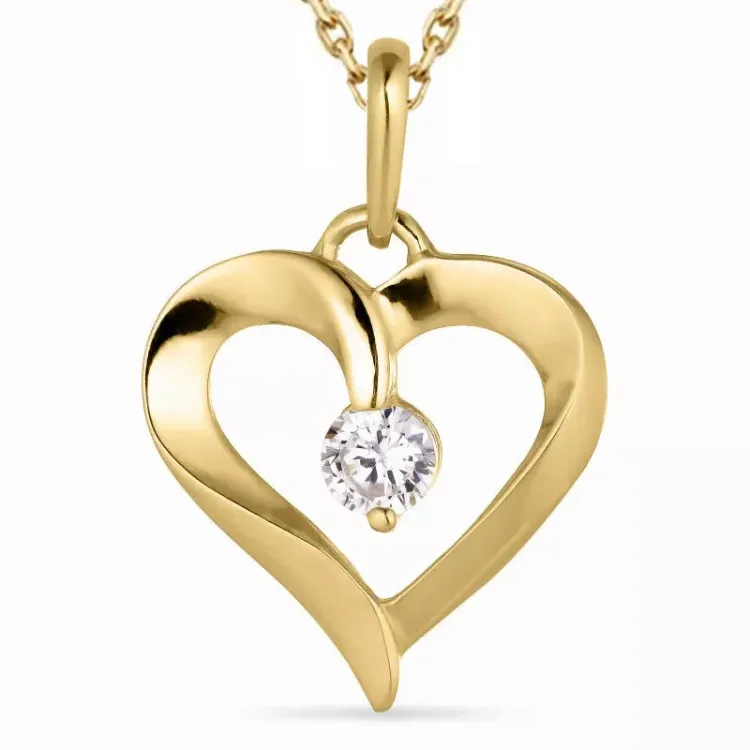 Herz Zirkon Halskette aus vergoldetem Sterlingsilber und Anhänger aus 14 Karat Gold - Gold Collection