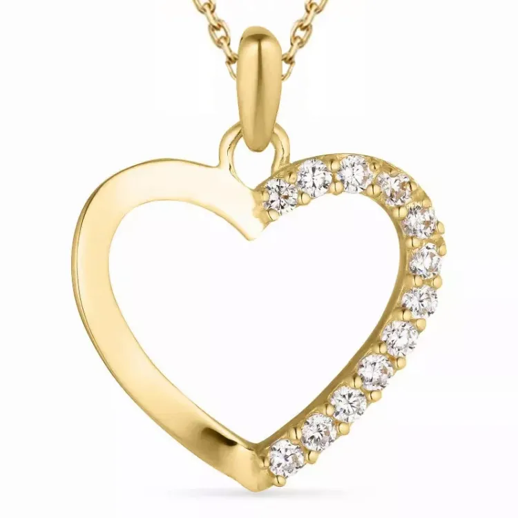 Herz Zirkon Halskette aus vergoldetem Sterlingsilber und Anhänger aus 14 Karat Gold - Gold Collection
