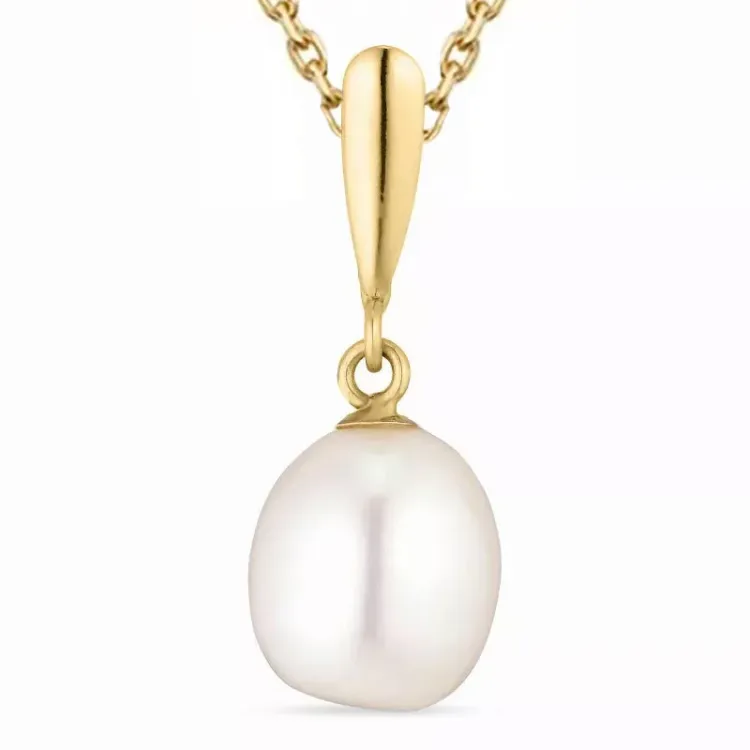 Perle Halskette aus vergoldetem Sterlingsilber und Anhänger aus 14 Karat Gold - Gold Collection