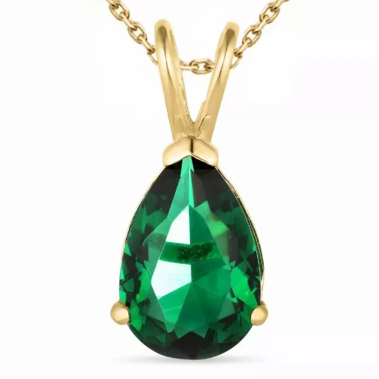 Synthetischer Smaragd Halskette aus vergoldetem Sterlingsilber und Anhänger aus 14 Karat Gold - Gold Collection