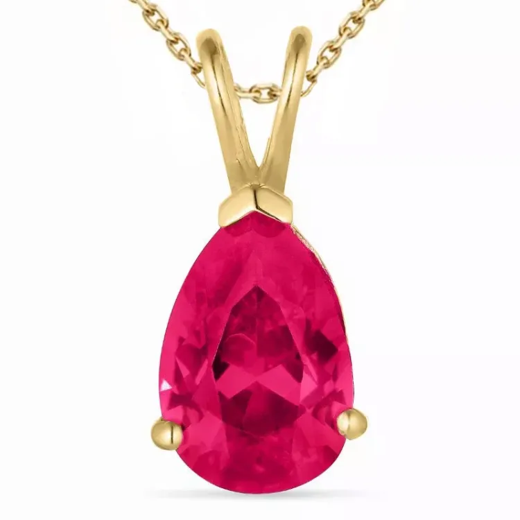 Tropfen synthetische Rubin Halskette aus vergoldetem Sterlingsilber und Anhänger aus 14 Karat Gold - Gold Collection