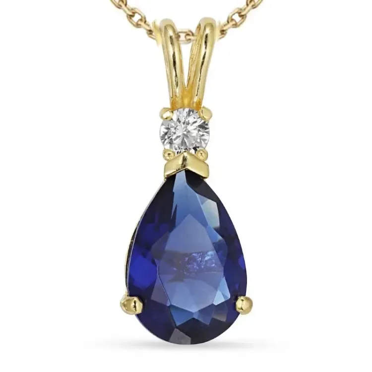 synthetische Saphir Halskette aus vergoldetem Sterlingsilber und Anhänger aus 14 Karat Gold - Gold Collection