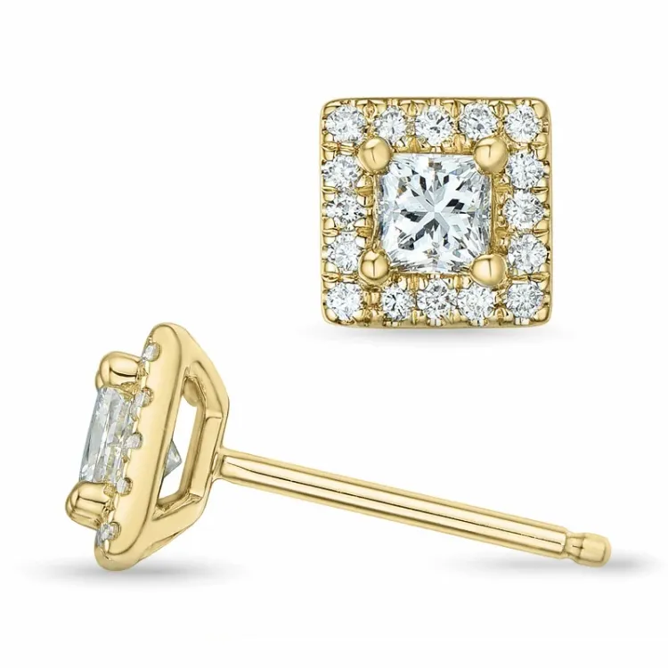 viereckigem Brillant Ohrstecker in 14 Karat Gold mit Diamant und Diamant