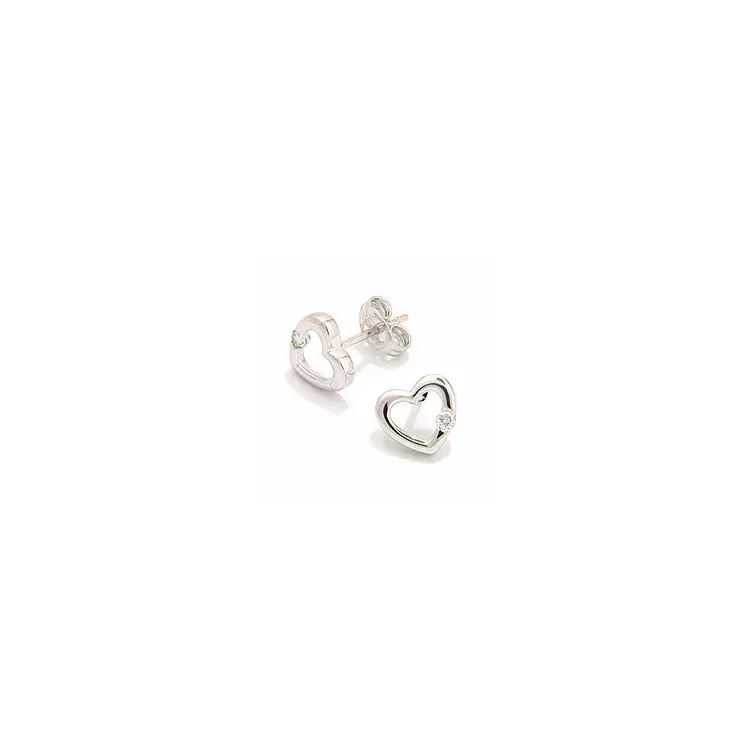 Herz Ohrstecker in 14 Karat Weißgold mit Diamanten