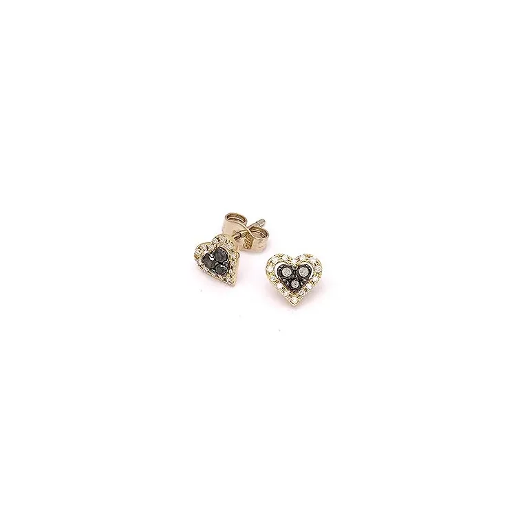 Herz schwarzem Diamant Ohrstecker in 14 Karat Gold mit Diamant und schwarz Diamant
