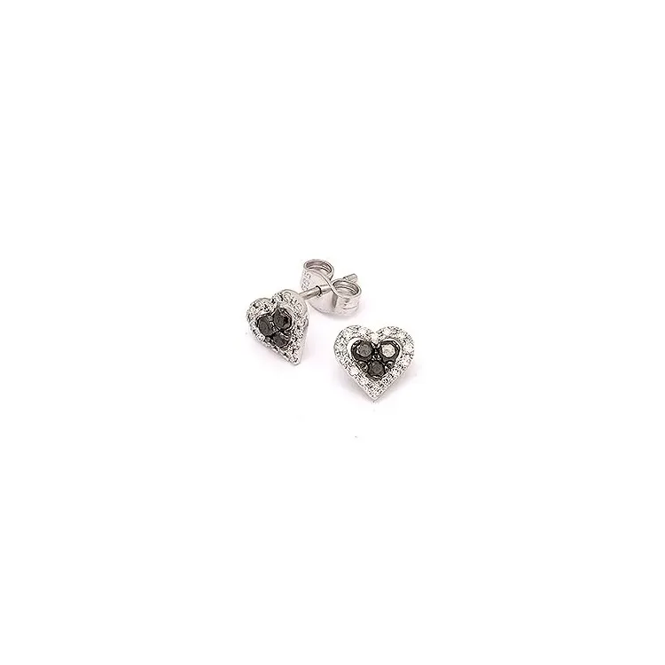 Herz Diamant Ohrstecker in 14 Karat Weißgold mit Diamant und schwarz Diamant