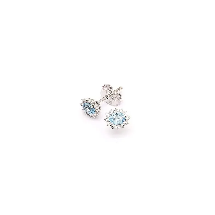 Diamant Rosettenohrstecker in 14 Karat Weißgold mit Diamanten und Topasen
