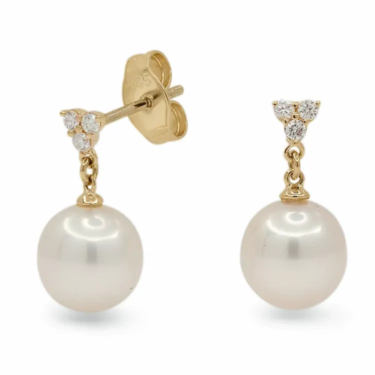 Perle Ohrringe in 14 Karat Gold mit Diamant 