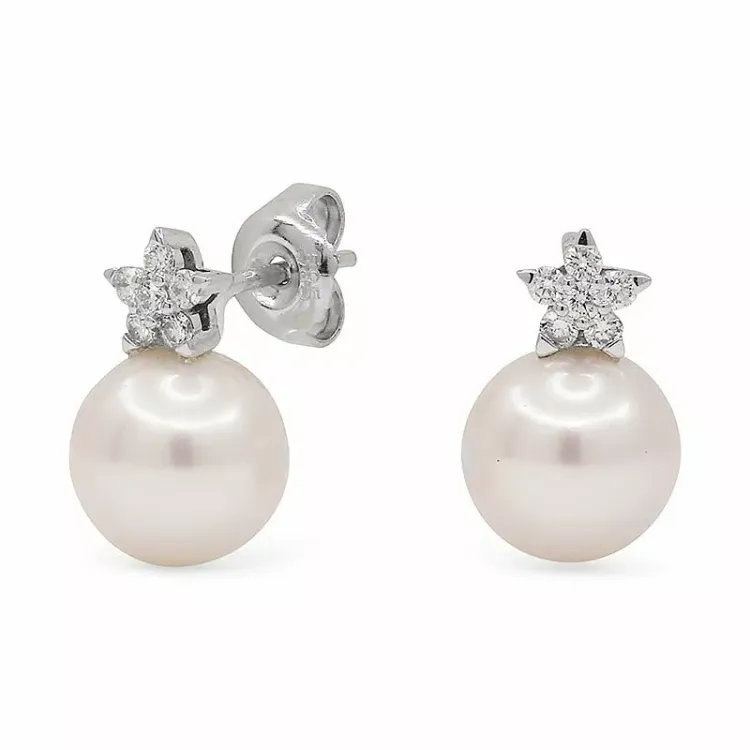 Blumen Ohrstecker in 14 Karat Weißgold mit Diamant 