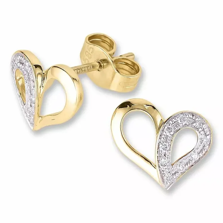 Herz diamantohrringe in 14 karat gold und weißgold mit diamant