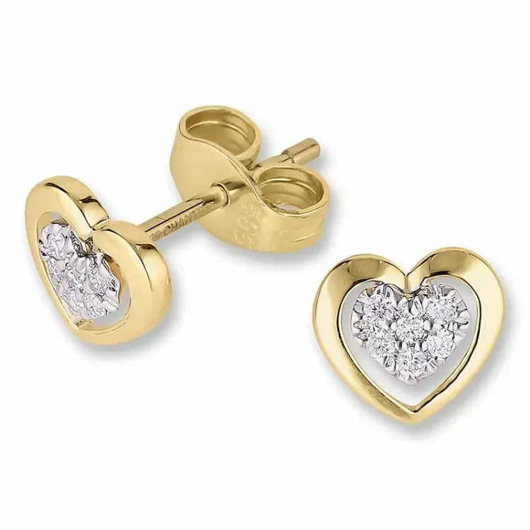 Herz diamantohrringe in 14 karat gold und weißgold mit diamanten