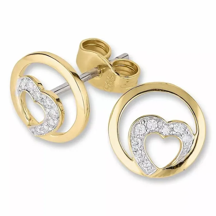 Herz brillantohrringen in 14 karat gold und weißgold mit diamanten