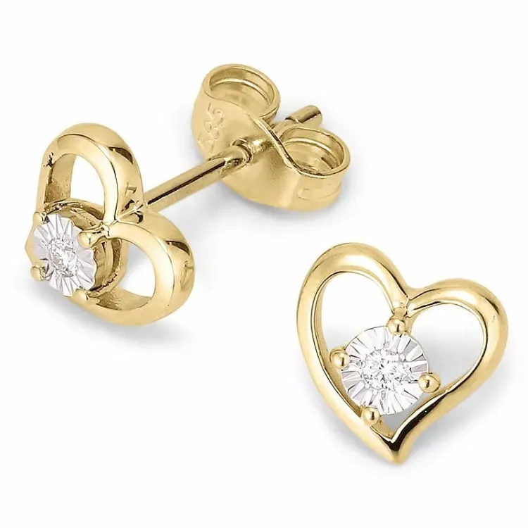 Herz brillantohrringen in 14 karat gold und weißgold mit diamanten
