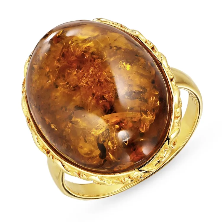 Bernstein Ring aus vergoldetem Sterlingsilber