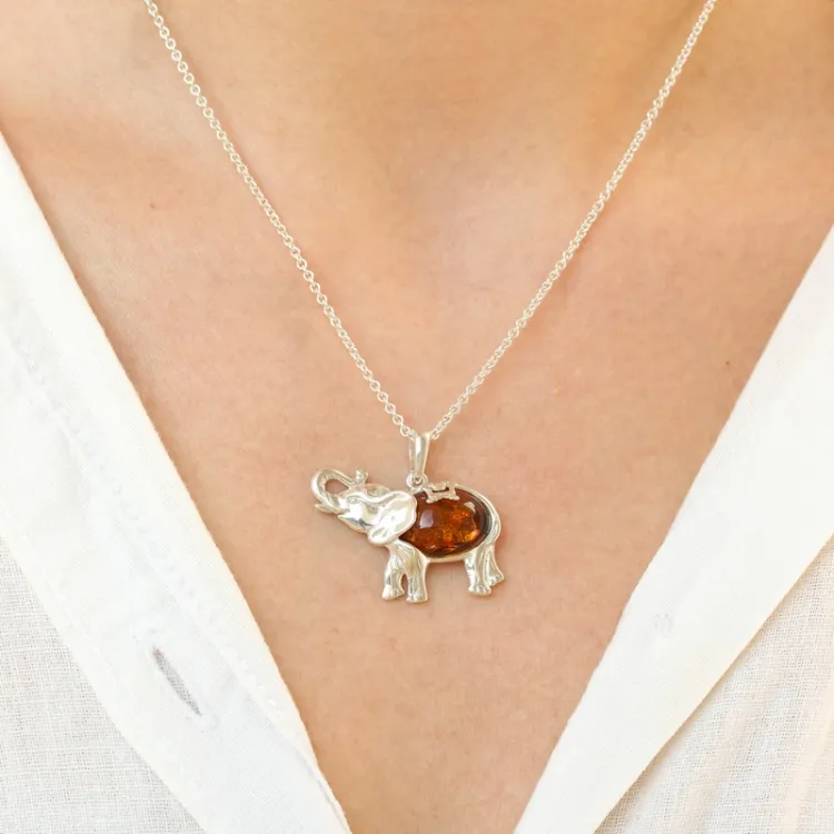 Elefant Bernstein Anhänger aus Silber