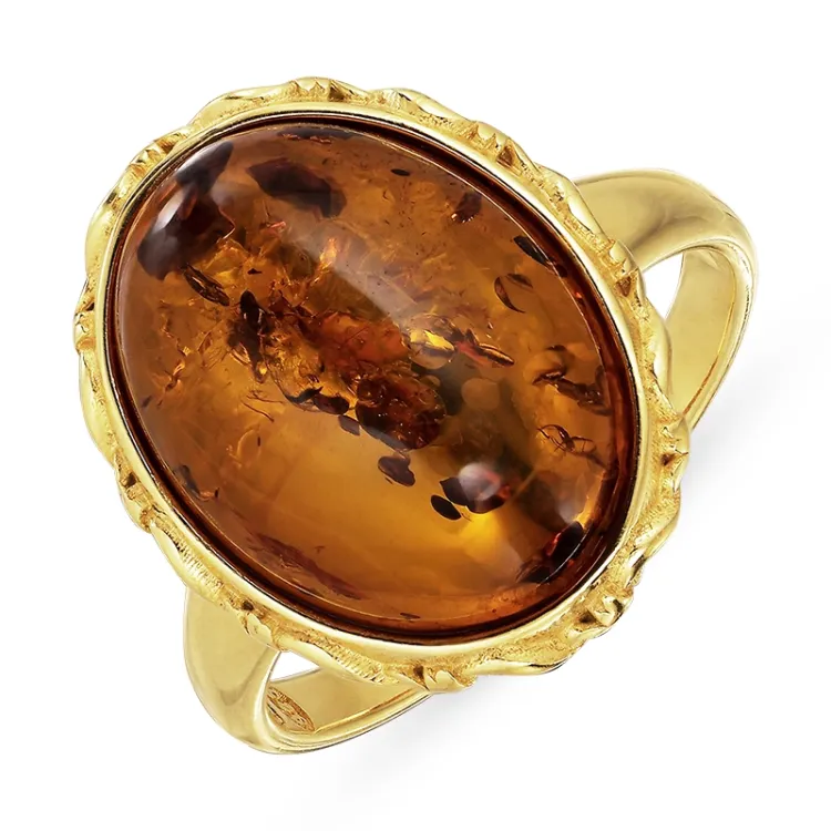 Bernstein Ring aus vergoldetem Sterlingsilber