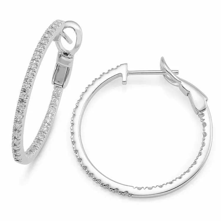 20 mm Diamant Kreole in 14 Karat Weißgold mit Diamant