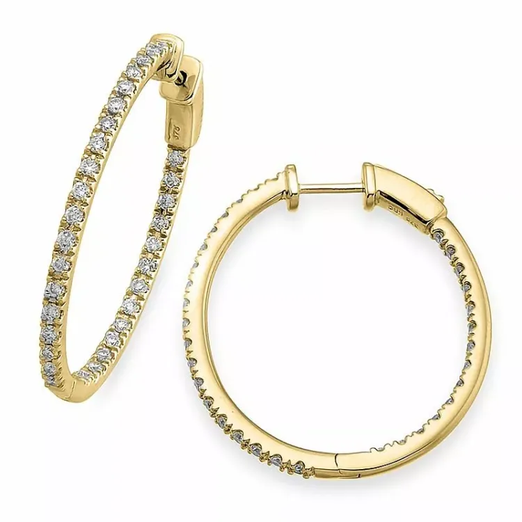 24 mm Diamant Kreole in 14 Karat Gold mit Diamant