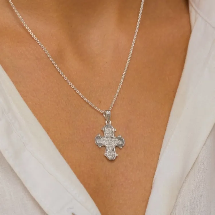 18 x 30 mm Dagmar-Kreuz mit Vater Unser aus Silber - Amoré