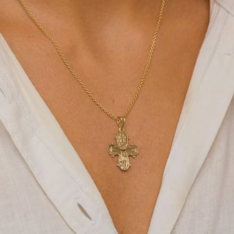 Dagmarkreuz Halskette aus vergoldetem Sterlingsilber und Anhänger aus 8 Karat Gold - Amoré