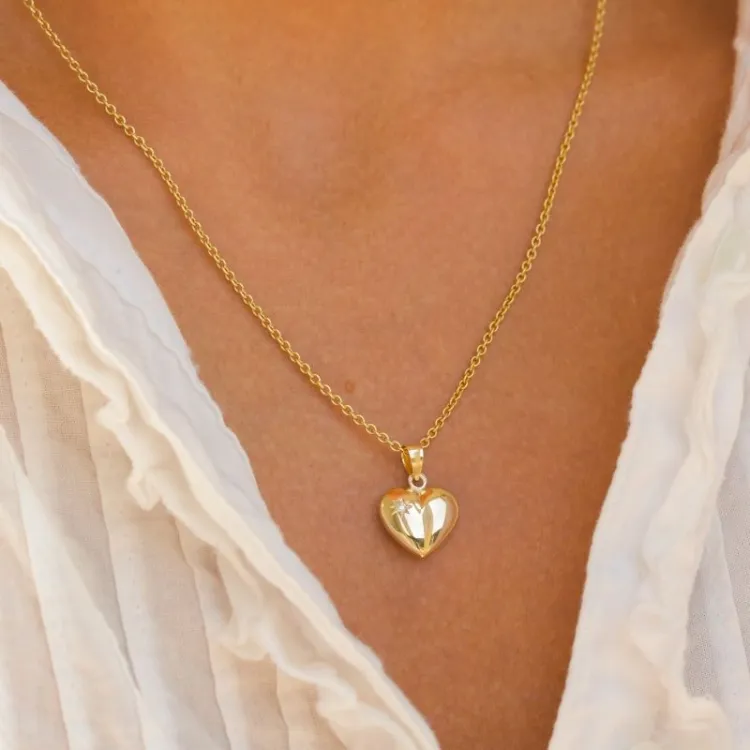 Herz Halskette aus vergoldetem Sterlingsilber und Anhänger aus 14 Karat Gold - Amoré