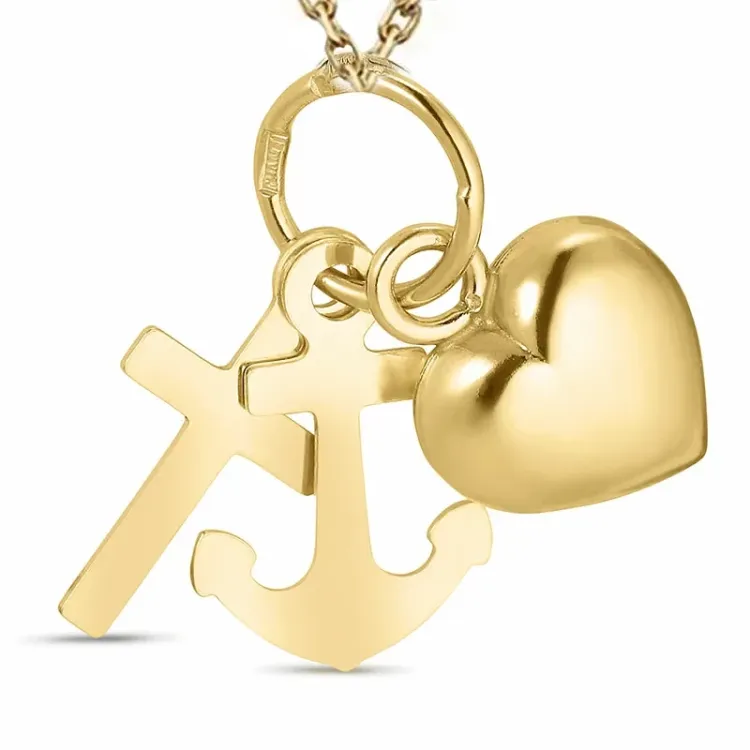 Glaube-Hoffnung-Liebe Halskette aus vergoldetem Sterlingsilber und Anhänger aus 8 Karat Gold - Amoré
