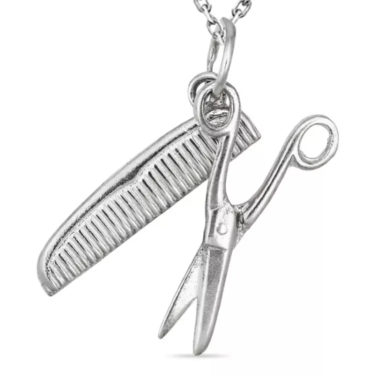Kamm und Schere Halskette aus Silber und Anhänger aus Silber