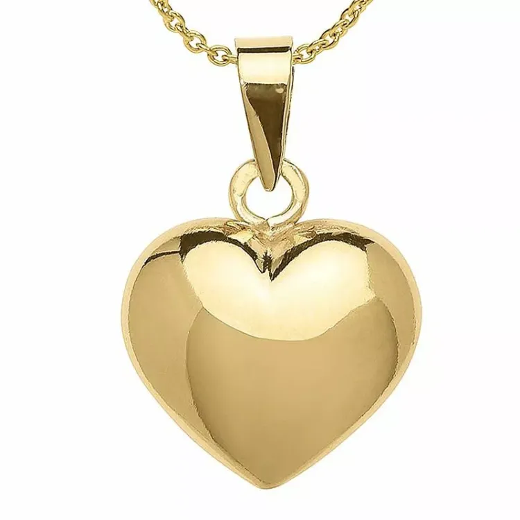 12 x 17 mm Herz Anhänger mit Halskette aus vergoldetem Sterlingsilber und Anhänger aus 8 Karat Gold - Amoré