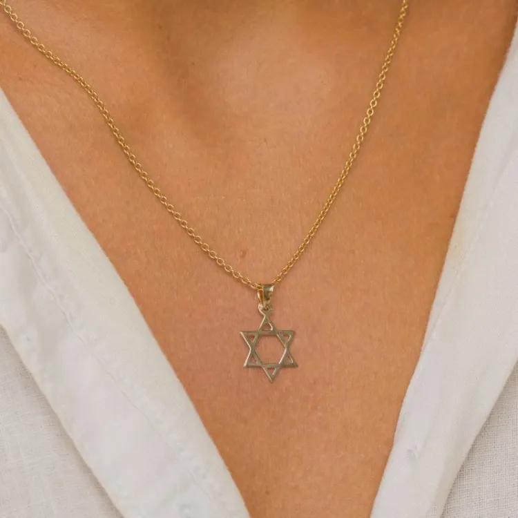 Davidstern Halskette aus vergoldetem Sterlingsilber und Anhänger aus 8 Karat Gold - Gold Collection