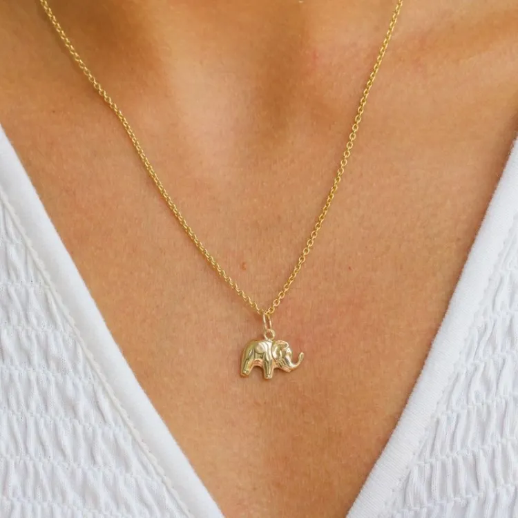 Elefant Halskette aus vergoldetem Sterlingsilber und Anhänger aus 8 Karat Gold - Gold Collection