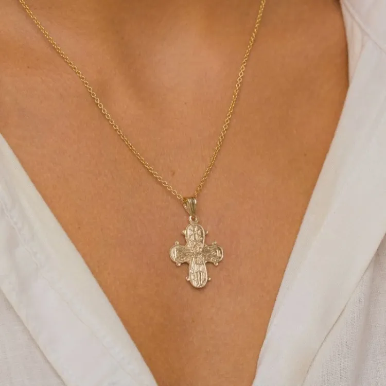 Dagmar-Kreuz mit Vater Unser Halskette mit Anhänger aus vergoldetem Sterlingsilber - Amoré