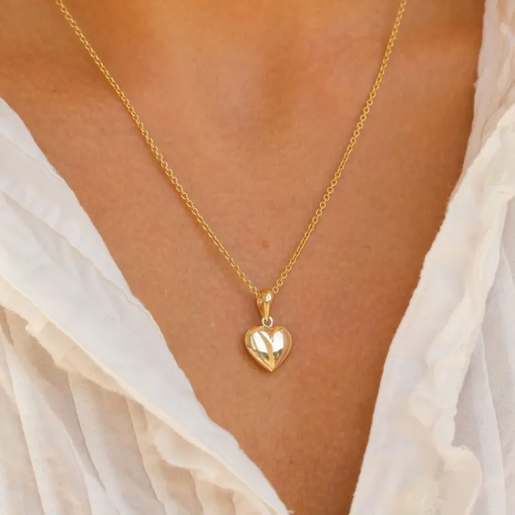 Herz Halskette aus vergoldetem Sterlingsilber und Anhänger aus 8 Karat Gold - Amoré