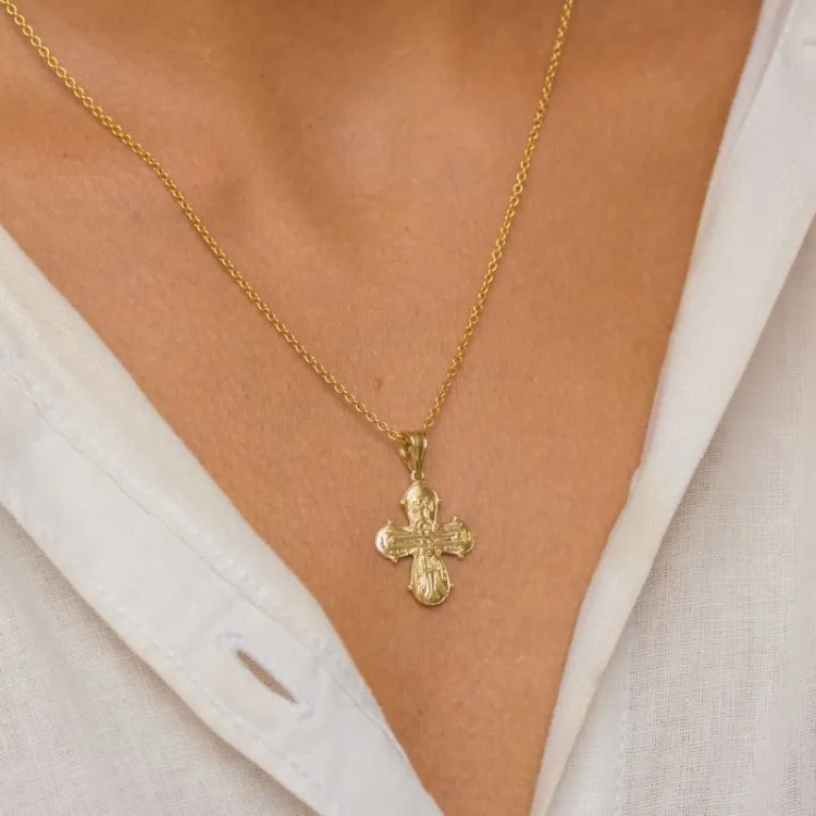 Dagmarkreuz Halskette aus vergoldetem Sterlingsilber und Anhänger aus 8 Karat Gold - Amoré