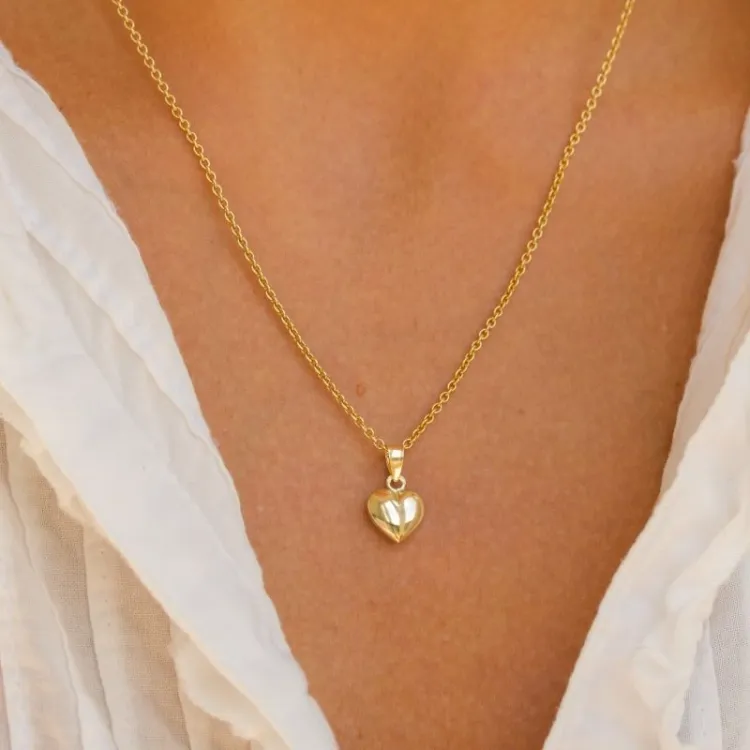 Herz Halskette aus vergoldetem Sterlingsilber und Anhänger aus 8 Karat Gold - Amoré
