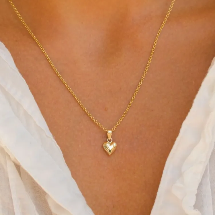 Herz Halskette aus vergoldetem Sterlingsilber und Anhänger aus 8 Karat Gold - Amoré
