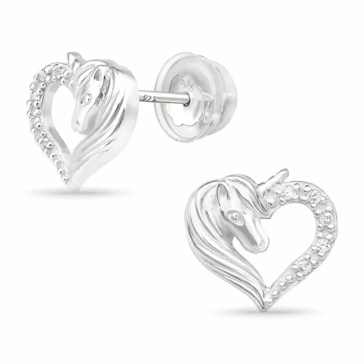 Herz Pferde Zirkon Ohrstecker in Silber - Little Ones