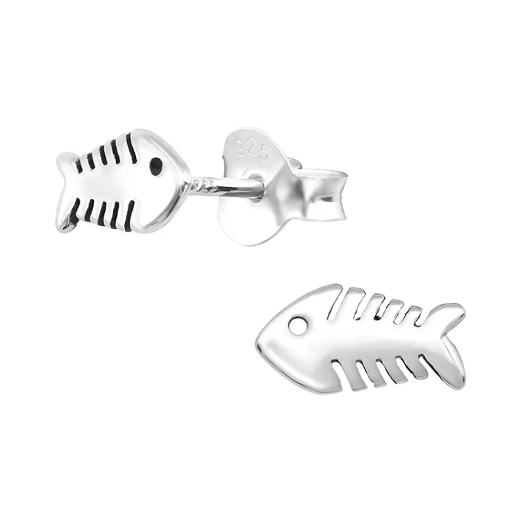 Fisch Ohrringe in oxidiertem Sterlingsilber - Little Ones