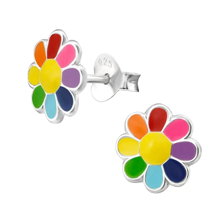 Blumen mehrfarbigen Ohrringe in Silber - Little Ones