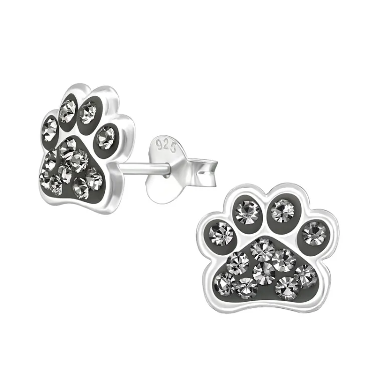 Pfote grauem Bergkristall Ohrringe in Silber - Little Ones